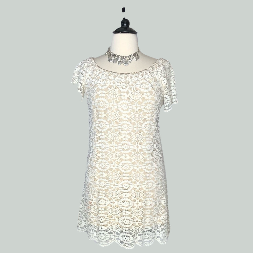 Vintage Y2K Cream Lace Midi Dress Large